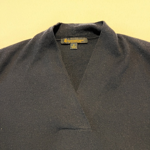 BROOKS BROTHERS dark navy v-neck 100% merino wool soft long sleeve sweater top - Picture 5 of 9